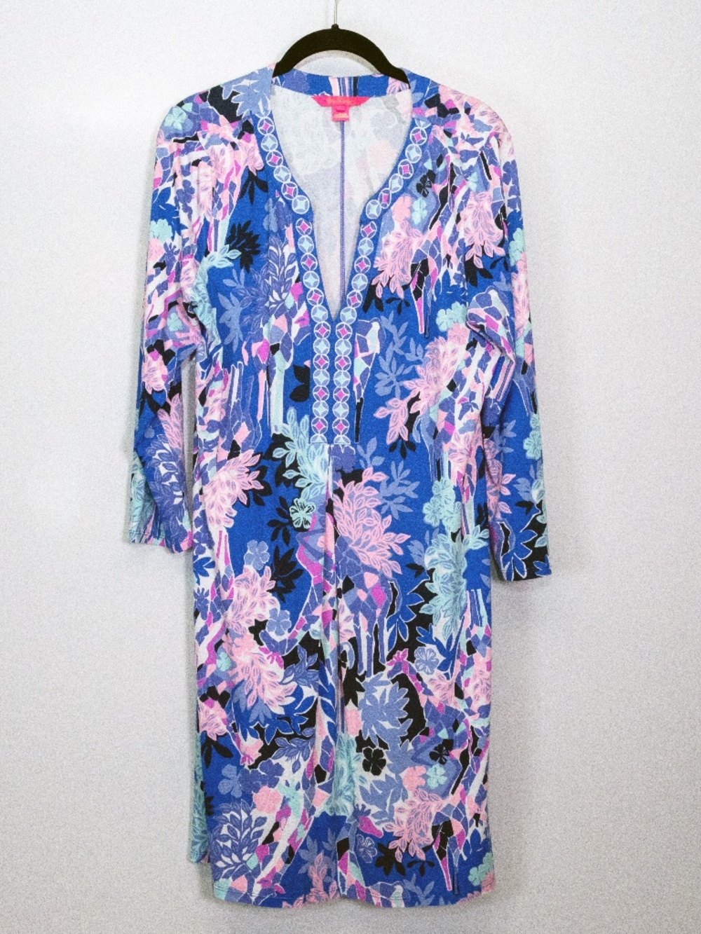 Lilly Pulitzer Melli Iris Blue Giraffe Park Print Pattern Mini Shift Dress L